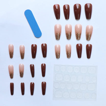 24PCS/ brown ballet-shaped fake nails instantly upgrade your look with
