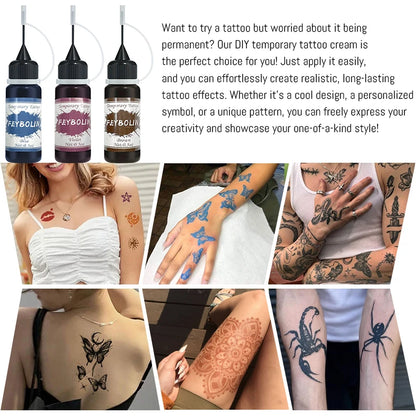 Long-Lasting Temporary Tattoo Inks with 3 Tattoo stickers Kit,Freehand