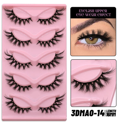 GROINNEYA 5 pairs Cat Eye Lashes Faux Mink Eyelashes Clear Band Lashes Natural Look Wispy Mink Eyelashes Full Strip Lashes