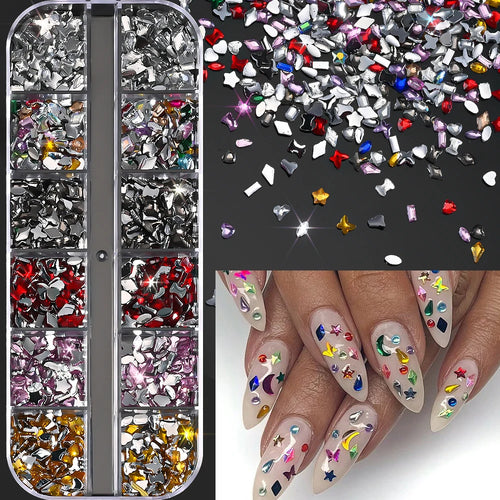 12Grids Ocean Gold Nail Art Charms Shell/Seahorse/Starfish White Half