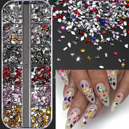 12Grids Ocean Gold Nail Art Charms Shell/Seahorse/Starfish White Half
