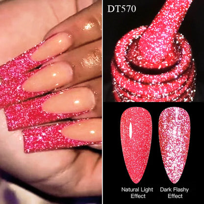 MEET ACROSS 7ml Pink Fluorescent Reflective Gel Nail Polish Glitter