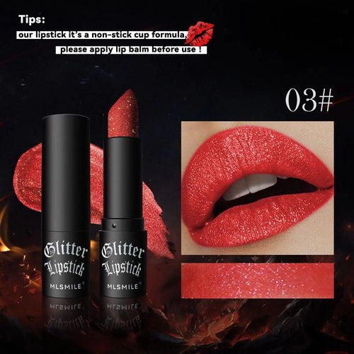 7Colors Glitter Lipstick Waterproof Long Lasting Diamond Pearlescent