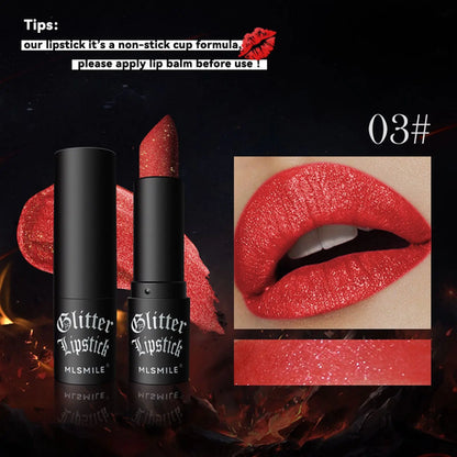 7Colors Glitter Lipstick Waterproof Long Lasting Diamond Pearlescent