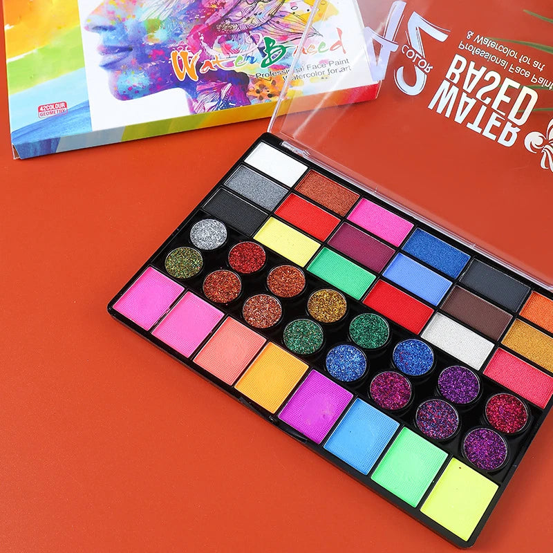 42 Colors Water Soluble Face Body Painting Set UV Neon Glitter Face