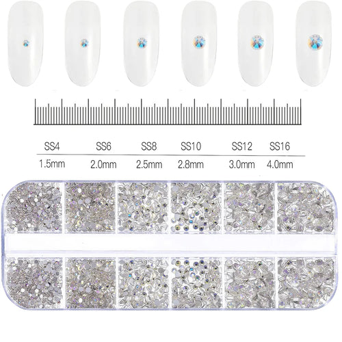 12Grids SS6-SS30 Mixed Nail Rhinestones Shiny Clear/Gold/Pink/Blue