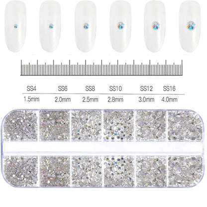 12Grids SS6-SS30 Mixed Nail Rhinestones Shiny Clear/Gold/Pink/Blue