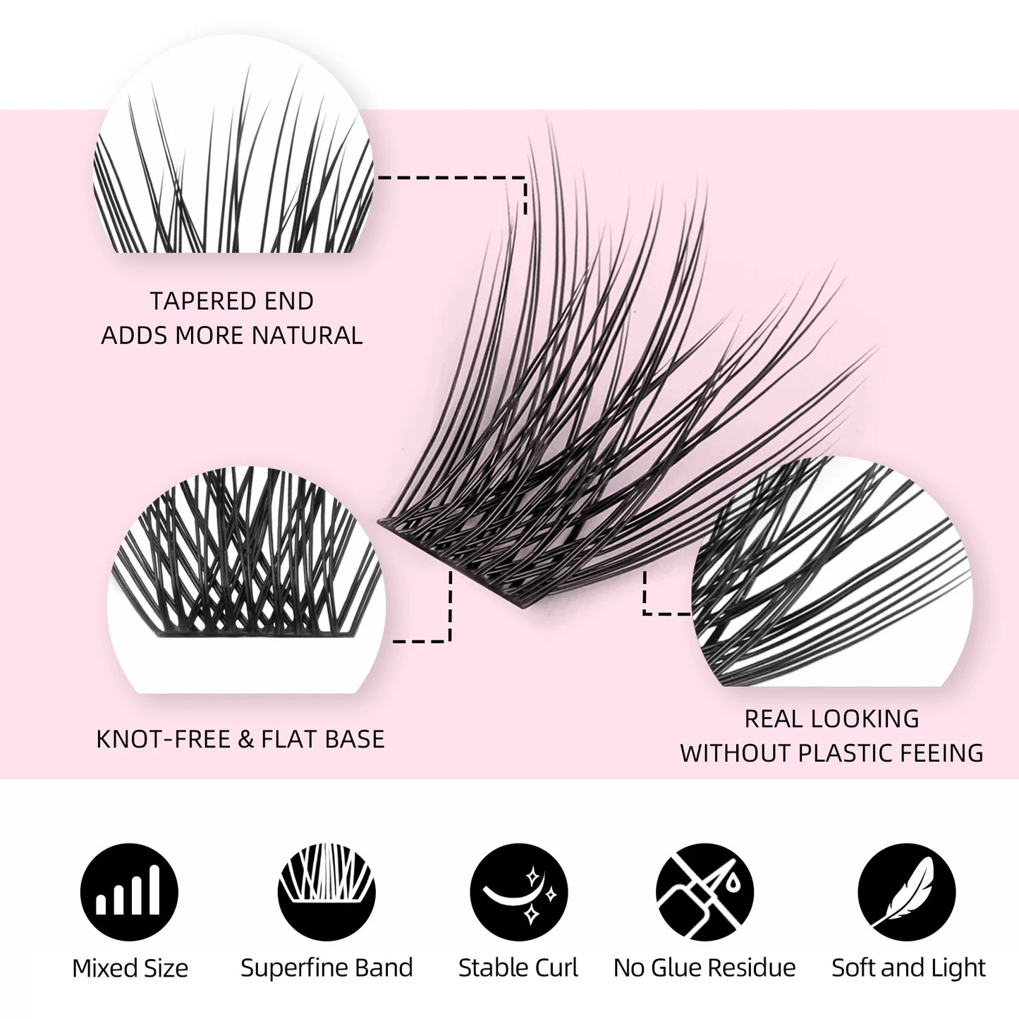 DIY 144 Cluster Lashes YUANZHIJIE free ship Segmented Beam Natural C/D