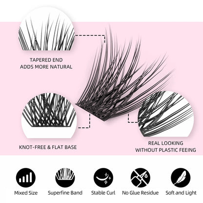 DIY 144 Cluster Lashes YUANZHIJIE free ship Segmented Beam Natural C/D