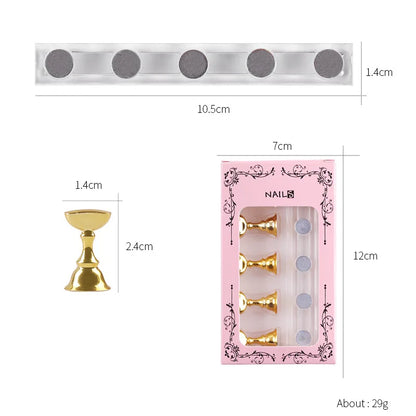 5pcs/Set Magnetic Nail Holder False Nail Tip Practice Stand Crystal