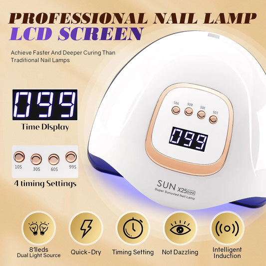 UV/LED Nail Lamp Dryer - 81 LED, Auto Sensor, 4 Timer Settings, Fast