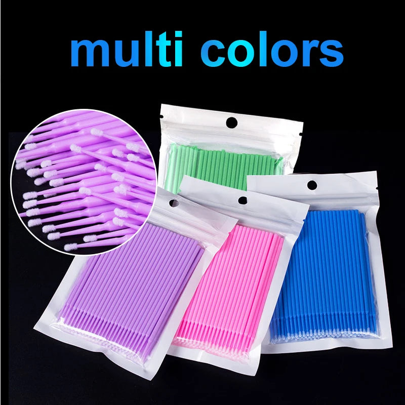 100Pcs Eyelash Cleaning Brush Lash Extension Micro Cotton Swab