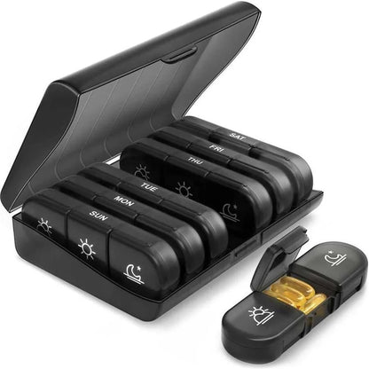 Weekly 21/3 Grids Pill Box Medicine Organizer Black Plastic Storage