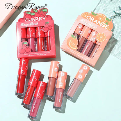 Mini Velvet Matte Lip Gloss Set, 3pc/4pcs Non-Fading, Non-Stick Cup,