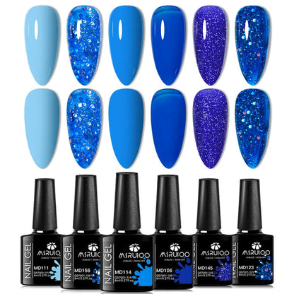 6pc All-season Gel Nail Polish Set Nude Pink Red Glitter Semi