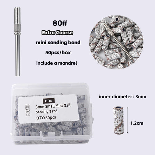 3mm Nail Sanding Bands-80/120/180/240 Grit Mini Nail Drill Bit