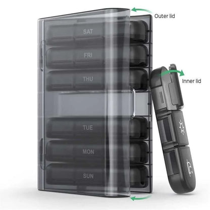Weekly 21/3 Grids Pill Box Medicine Organizer Black Plastic Storage