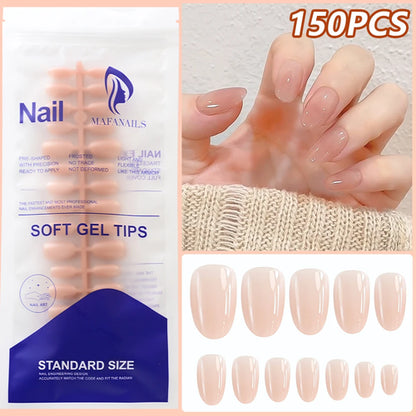 150Pcs Gradient Nude Short Almond Fake Nails XS/S/M Size Glossy Full