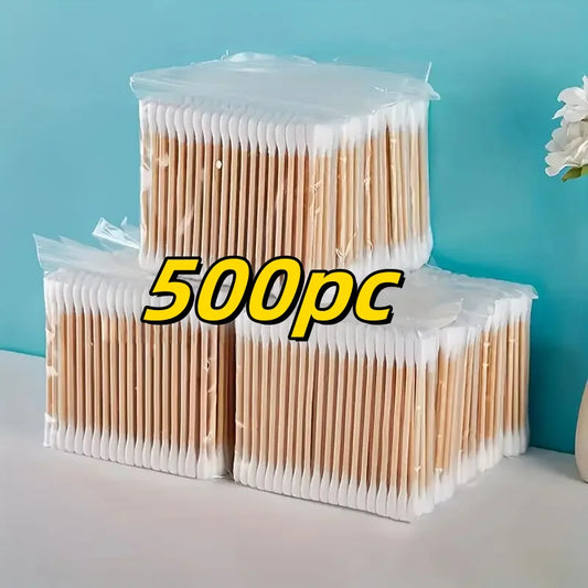 500pcs Bamboo Double-Ended Cotton Swabs - Gentle for Ears & Makeup,