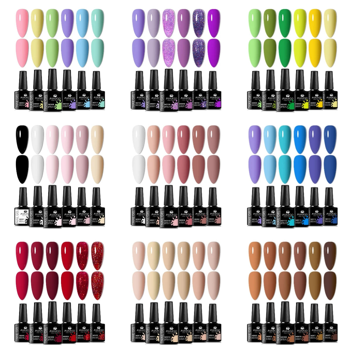 6pc All-season Gel Nail Polish Set Nude Pink Red Glitter Semi