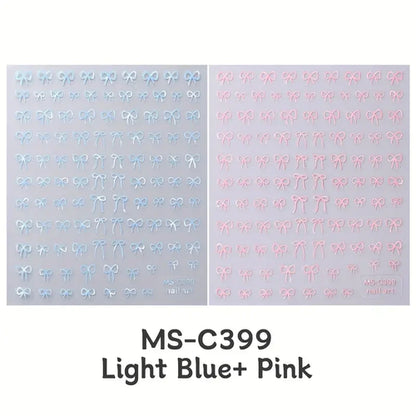 1/2pcs Black White Pink Mini Bowknot Design Nail Art Sticker Self