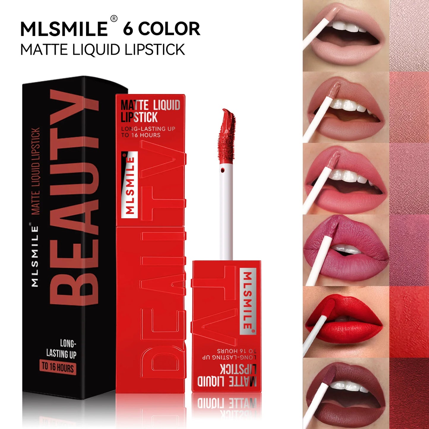 MLSMILE 6 Color Non-stick cup Velvet Satin Gloss Lip glaze Mist Liquid