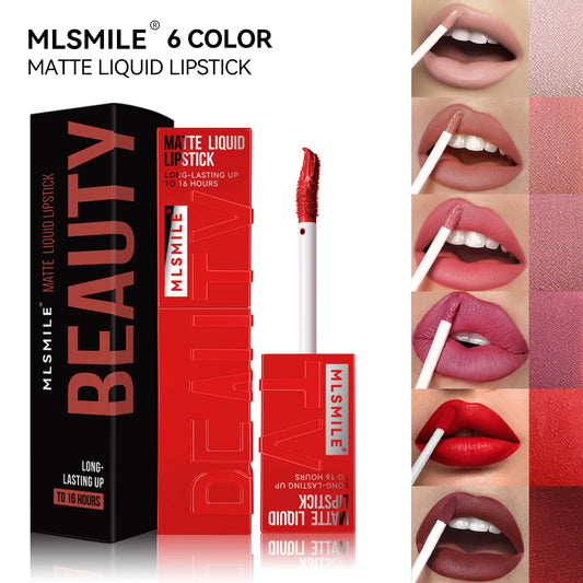 MLSMILE 6 Color Non-stick cup Velvet Satin Gloss Lip glaze Mist Liquid