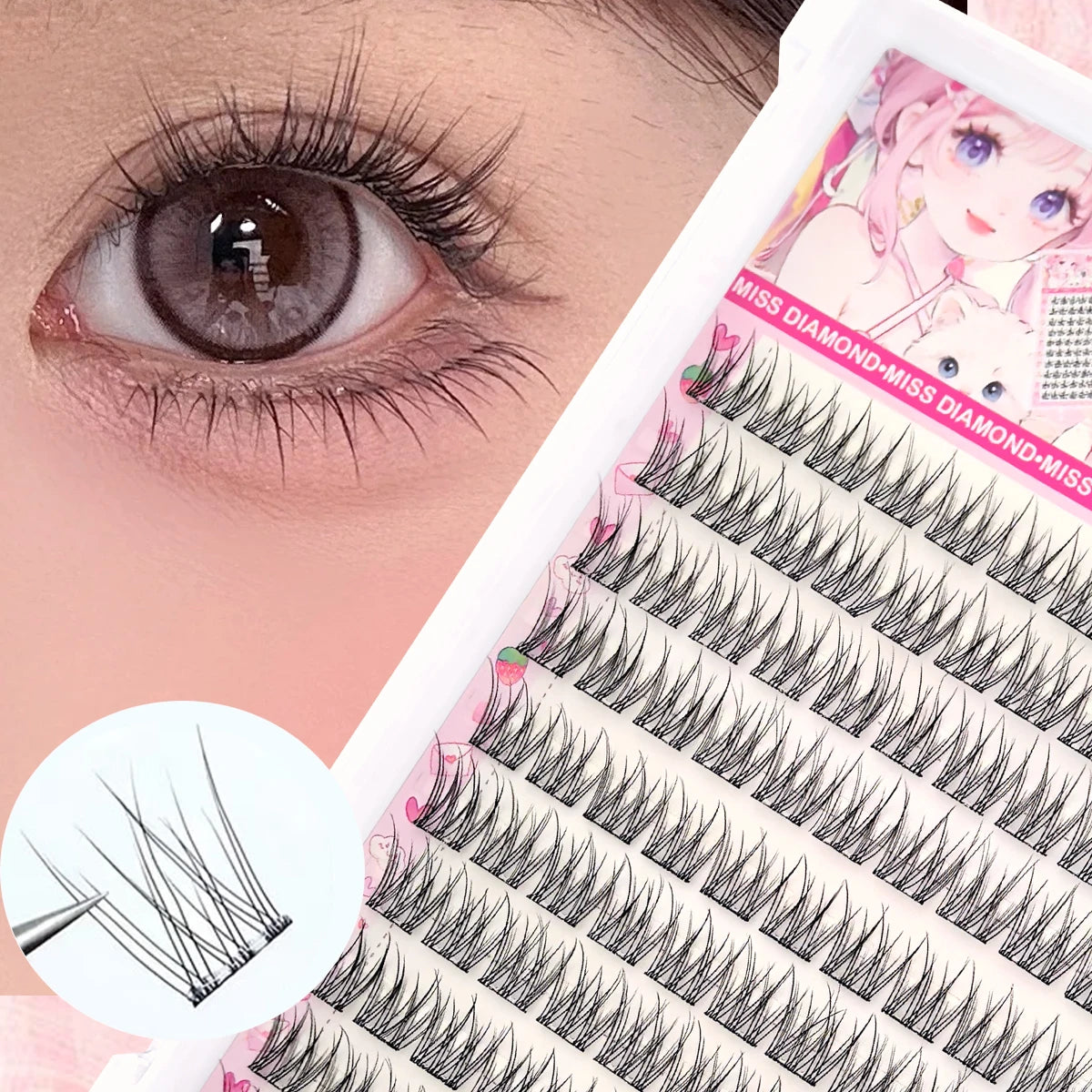 Self-Adhesive Eyelash Clusters No Glue Needed 120Pcs Natural C-Type