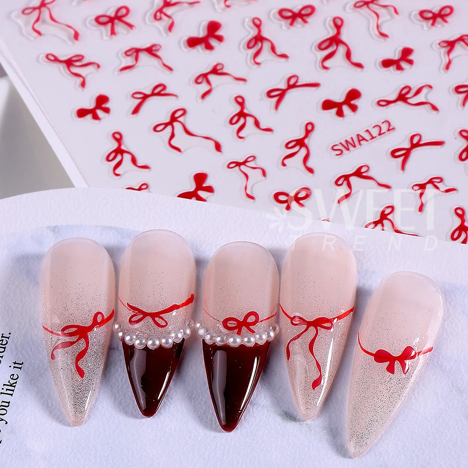 4/8pcs Bowknot Ribbon Nail Stickers Mini Kawaii Lace Bow Tie Design
