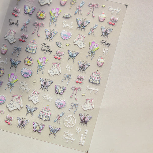 Cute Animals Bear Dog Cake Sweet Cherry Grid Bowknot Star Line Fruit