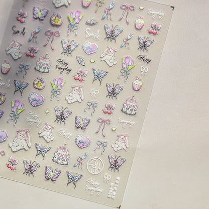 Cute Animals Bear Dog Cake Sweet Cherry Grid Bowknot Star Line Fruit