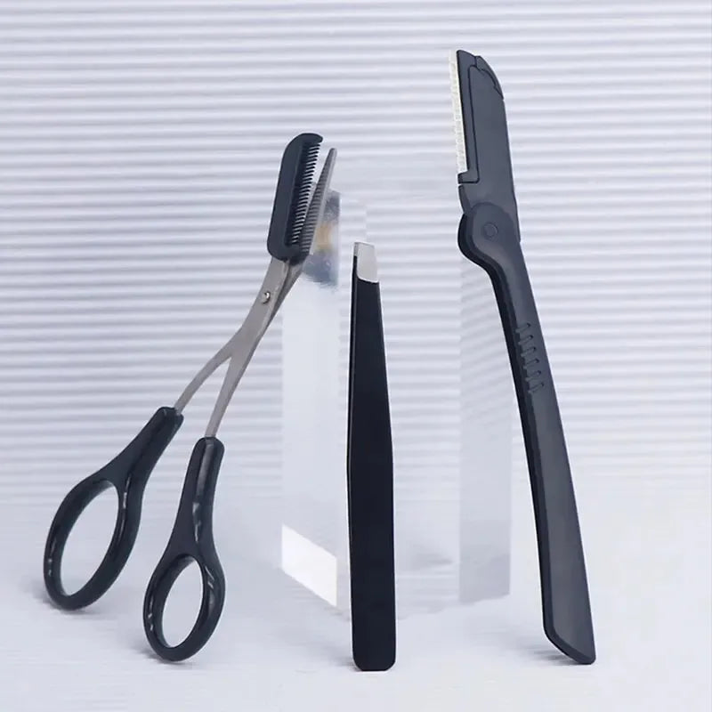 1/3pcs stainless steel eyebrow clip comb Scissors Eyebrow trimmer
