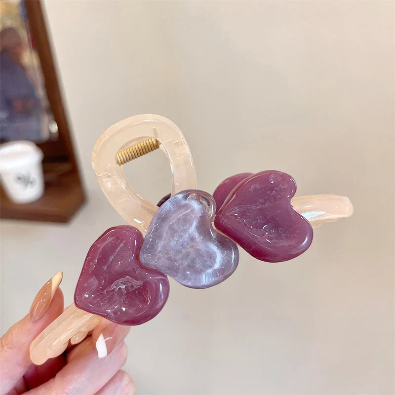 Korean Y2k Summer Large Jelly Heart Hair Claw Clips Girls Trendy Acrylic Hairpin Barrettes Washing Face Headdress Accessories