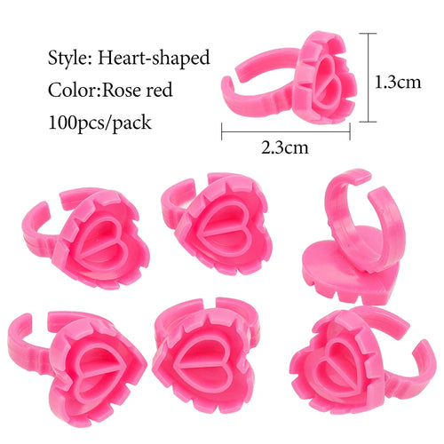 100 Pcs Disposable Eyelash Glue Ring Holder Cup Heart-shaped Plastic