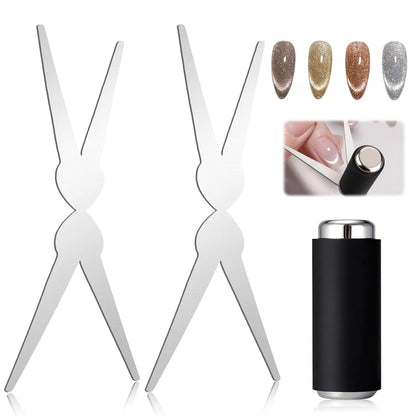 2 in 1 Scissor-Shaped Cat Eye Nail Magnet Set for French Effect DIY