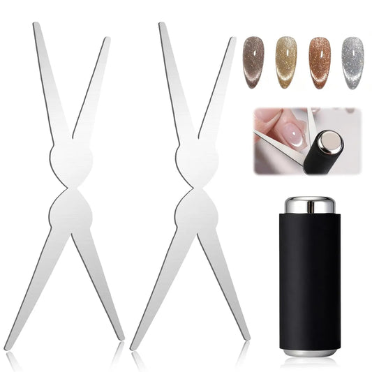 2 in 1 Scissor-Shaped Cat Eye Nail Magnet Set for French Effect DIY