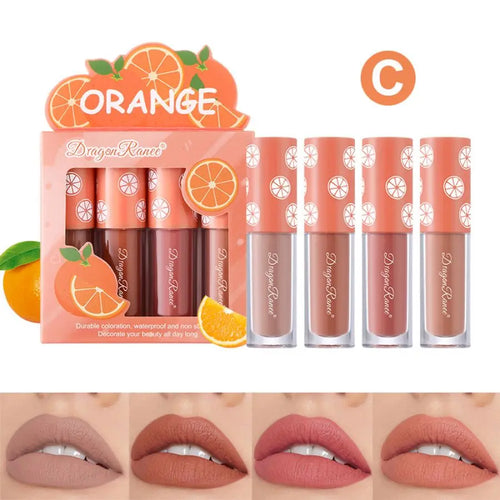 Velvet Matte Lip Glaze Set, Non-Fading, Non-Stick Cup, Fruit Makeup
