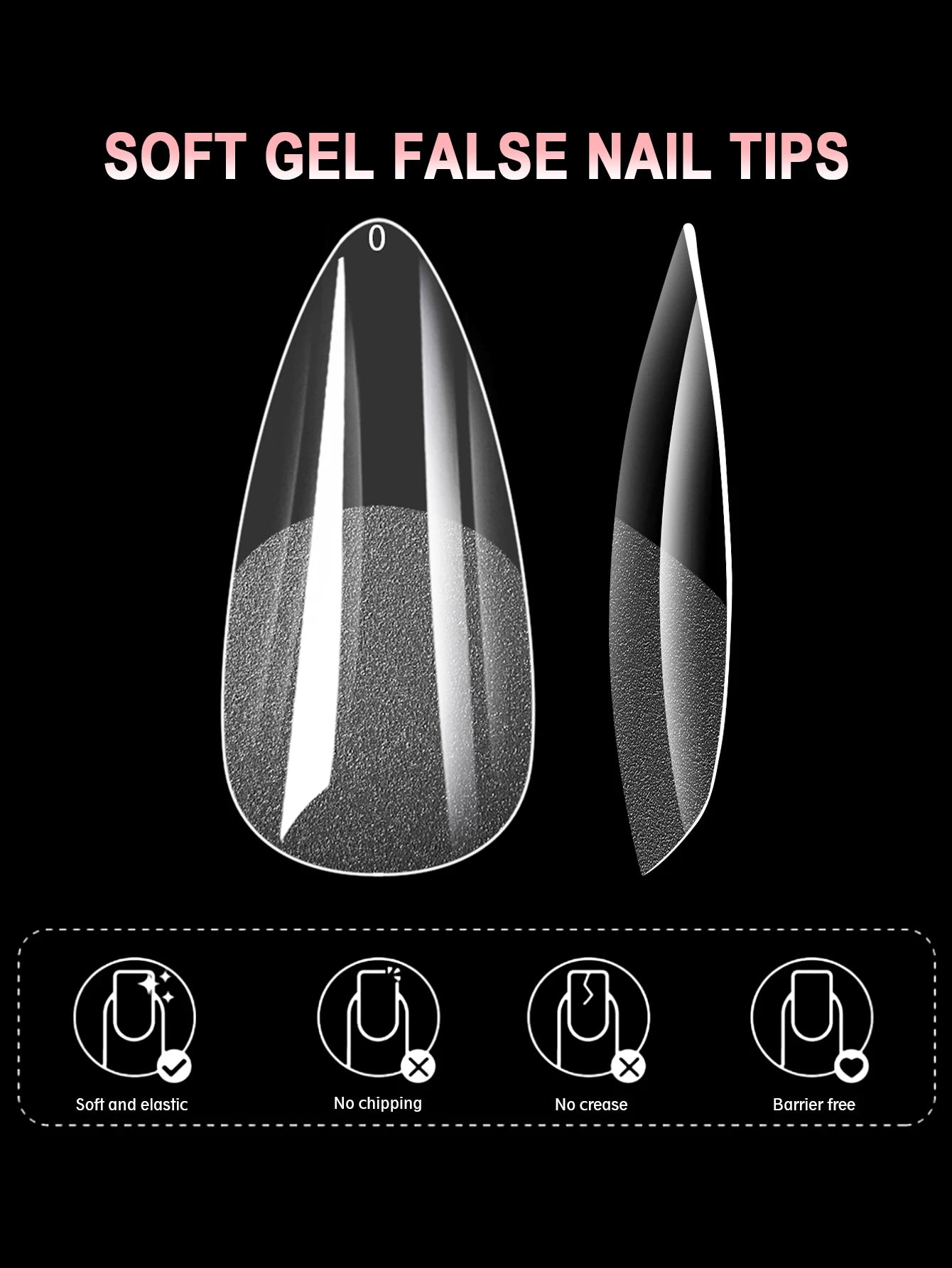 100/600Pcs Short Almond Nail Tips Soft Gel Nail Tips Full Cover False