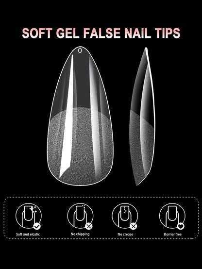 100/600Pcs Short Almond Nail Tips Soft Gel Nail Tips Full Cover False