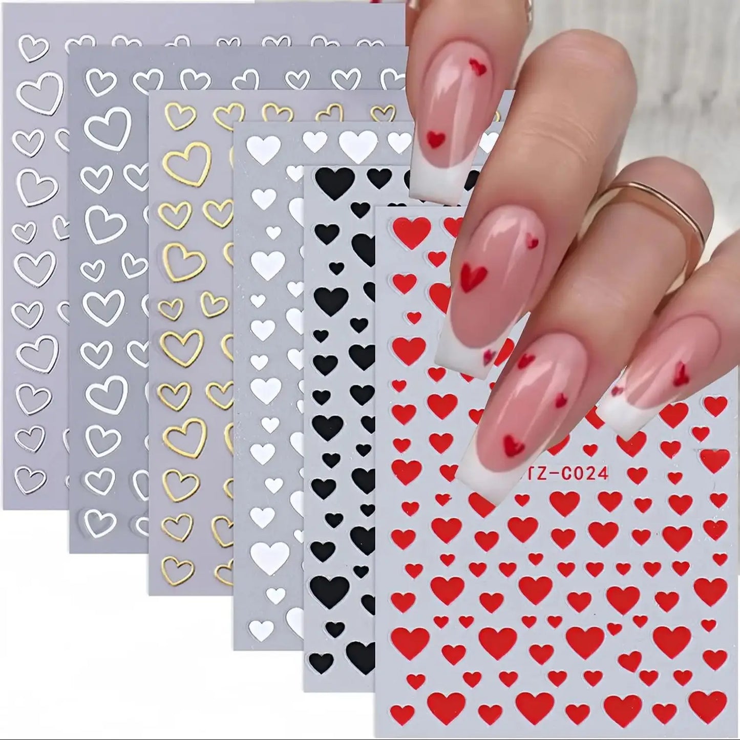 3 Sheets Hearts Nail Stickers  Self Adhesive Heart Nail Decals for