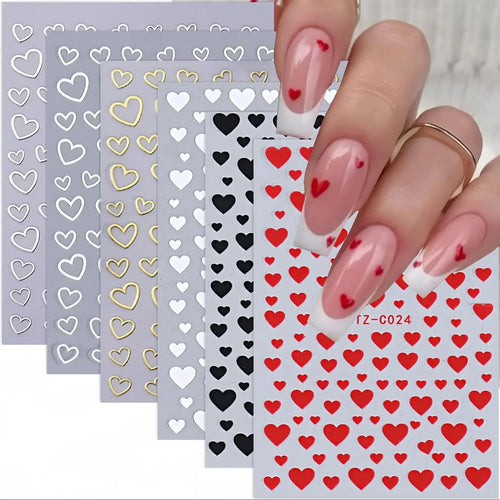3 Sheets Hearts Nail Stickers  Self Adhesive Heart Nail Decals for