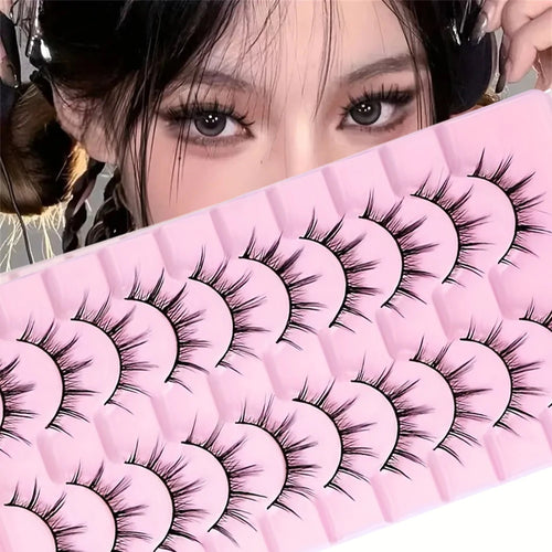 10 Pairs Of False Eyelashes Fluffy Cat Eyes - Extra Long And Thick For