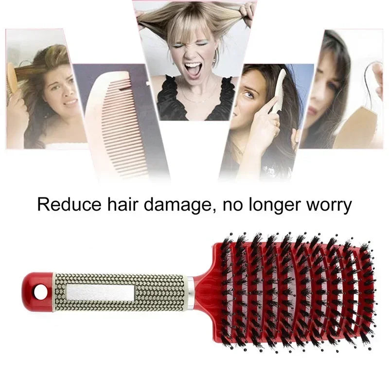 Hair Brush Scalp Massage Comb Hairbrush Boar Bristle Nylon Women Wet