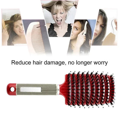 Hair Brush Scalp Massage Comb Hairbrush Boar Bristle Nylon Women Wet