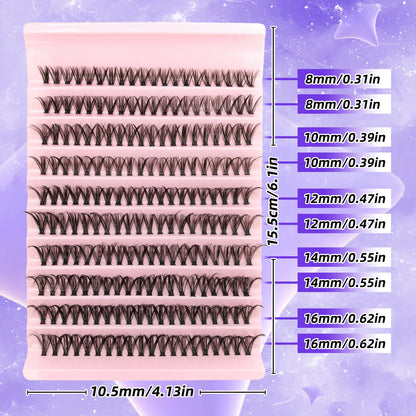 200PCS D Curl Eyelash Cluster Set with 30D40D80D and 80D Spiky Style
