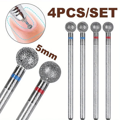 1PC/2/4PCS 5mm Small Round Head Nail Drill Bits，Diamond Cuticle Clean