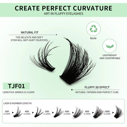 GROINNEYA DIY Lash Clusters Kit Mixed Tray Eyelash Extension Full Set