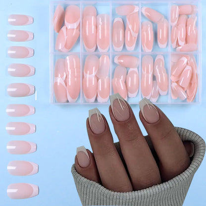 120pcs -box Almond  White French Fake nails for Stylish Women & Girls,