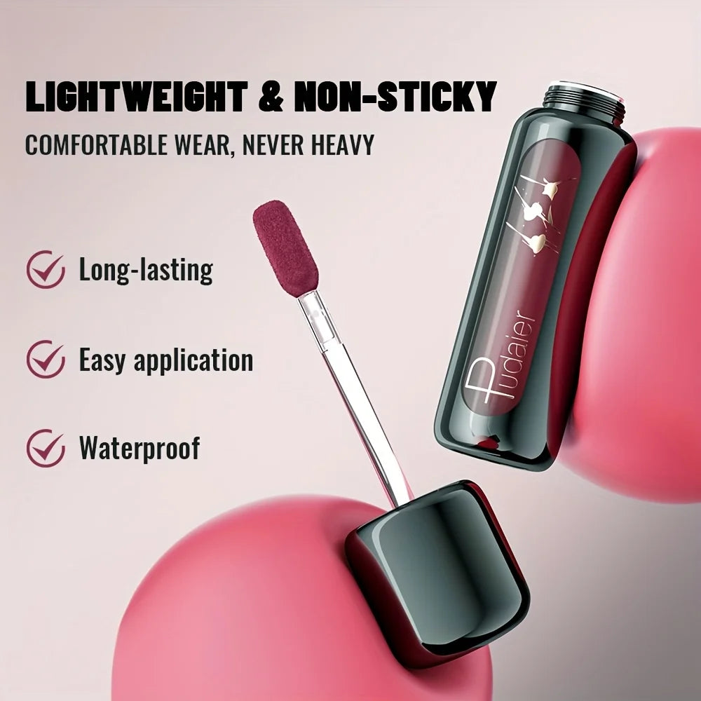 1pc Matte Velvet Lip Gloss, Highly Saturated Liquid Lip Mud, Non-Stick