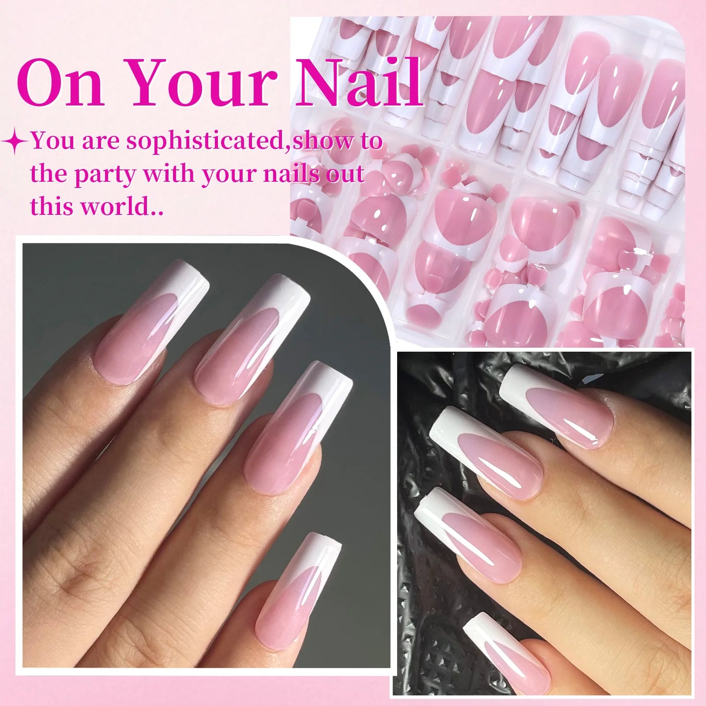 144pcs French hand and foot wear nail set summer short square shiny